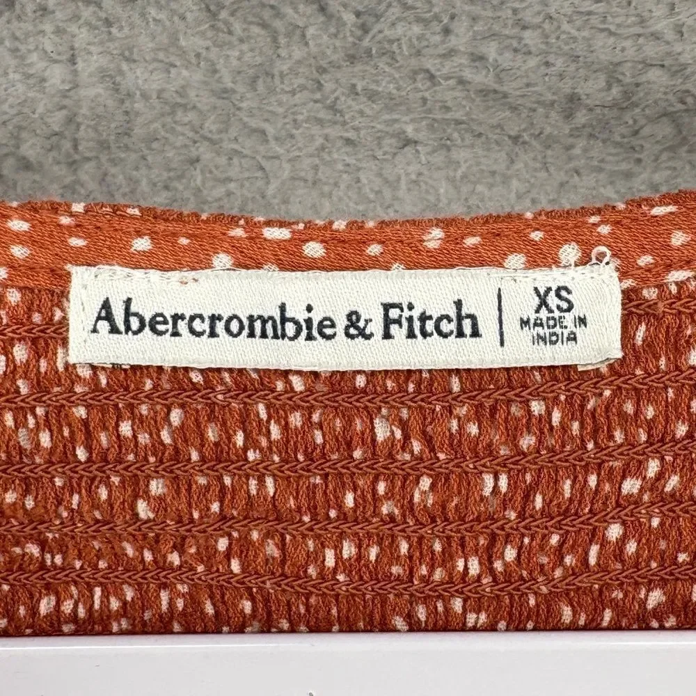 Abercrombie Puff Sleeve Smocked Crop Top Rust Polka Dot XS Boho Cottagecore Y2K